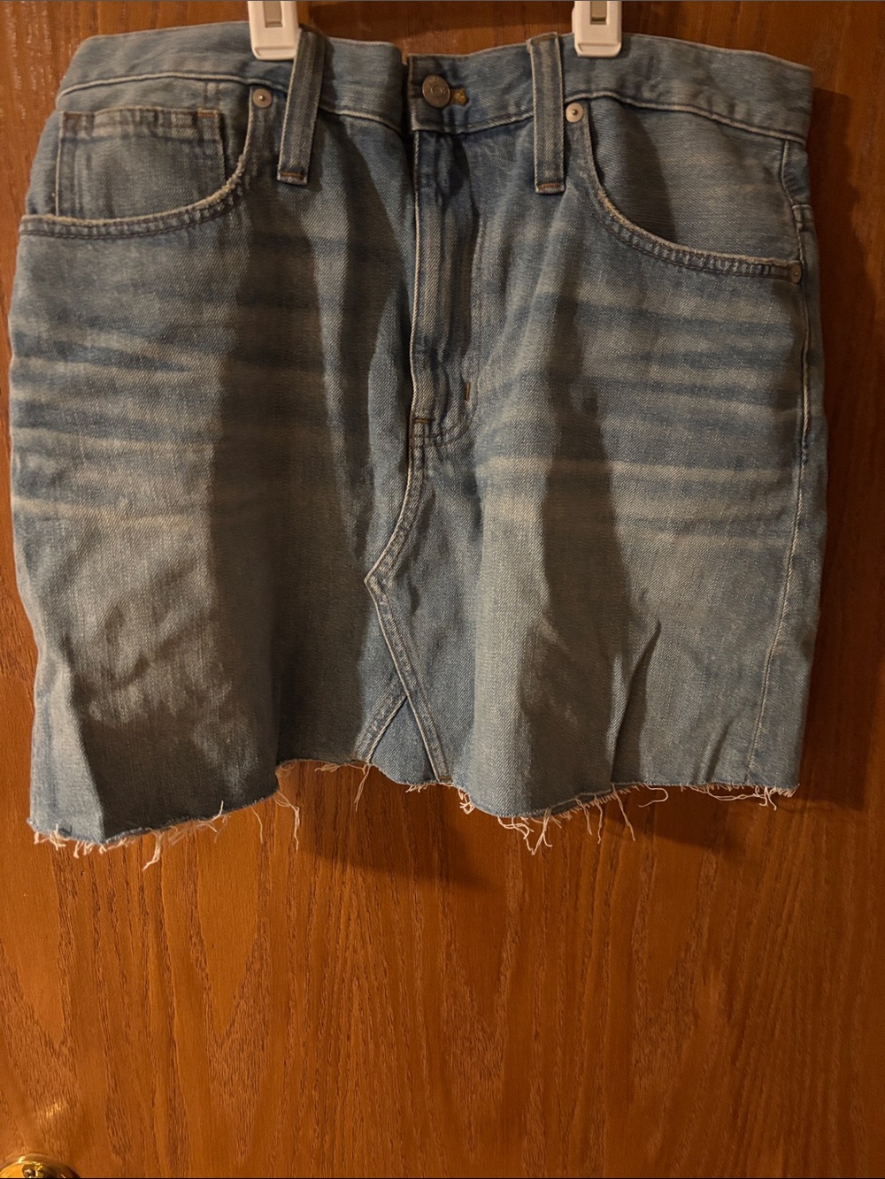 Madewell Faded Light Blue Denim Mini Skirt with Raw Hem